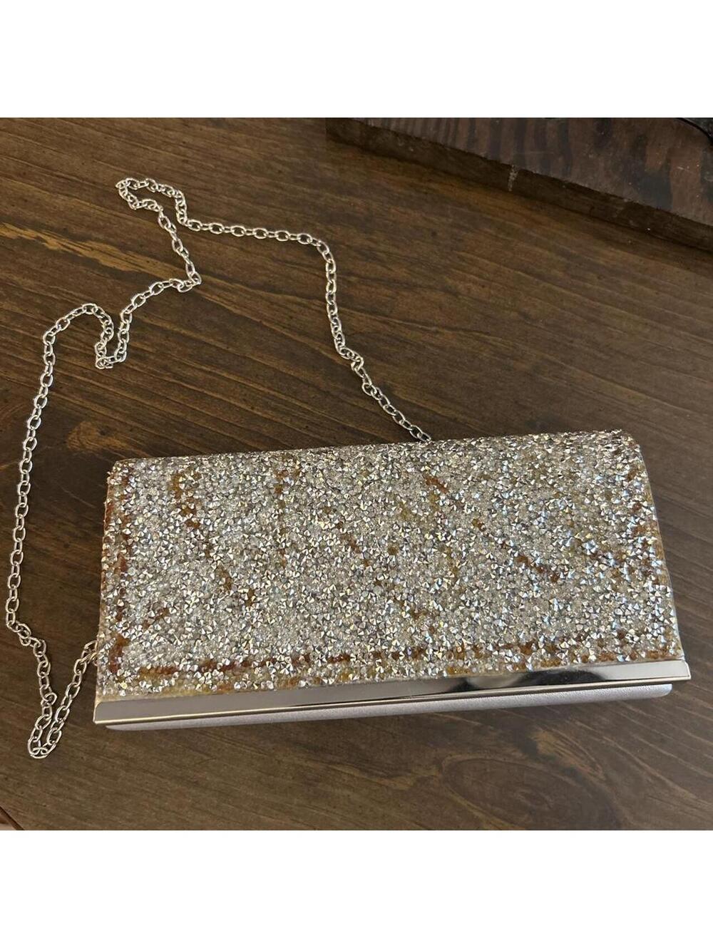 Estee & Lily Silver glitter clutch w/chain strap #glamour#party#hoco#evening